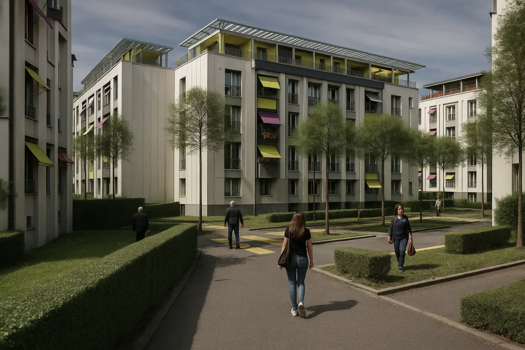 Proposta progettuale per la riqualificazione di un quartiere romano con edifici ristrutturati, piazze attive e verde urbano | Projektvorschlag zur Erneuerung eines Stadtteils in Rom mit sanierten Gebäuden, lebendigen Plätzen und Stadtgrün | Project proposal for the renewal of a Roman neighborhood with renovated buildings, active squares and urban greenery