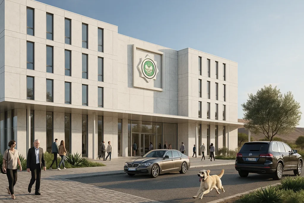 Rendering di un complesso direzionale in Turchia con facciata vetrata e volumi contemporanei | Rendering eines Bürokomplexes in der Türkei mit Glasfassade und zeitgenössischen Volumen | Rendering of an office complex in Turkey with glass facade and contemporary volumes