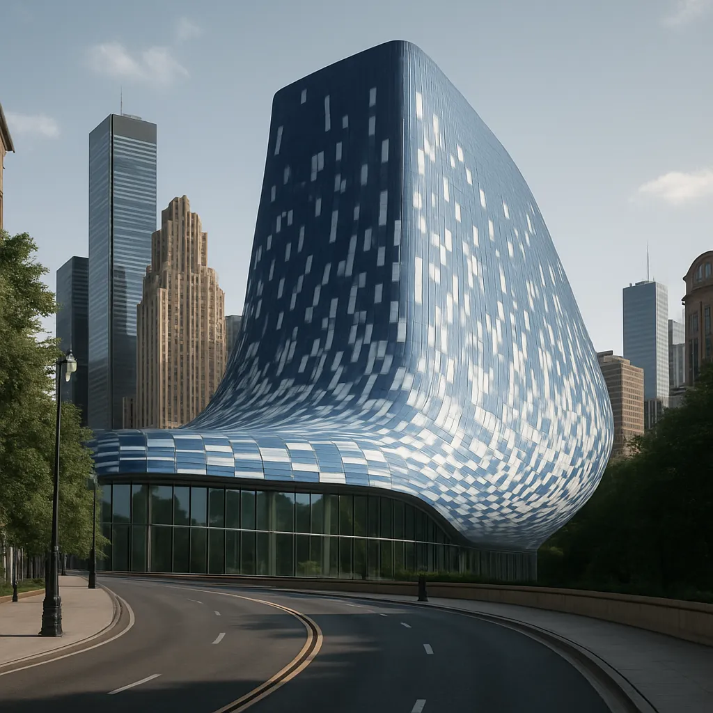 Rendering di un edificio con nuovo rivestimento in lamiera o materiali compositi, design moderno e facciata continua | Rendering eines Gebäudes mit neuer Verkleidung aus Blech oder Verbundmaterialien, modernem Design und durchgehender Fassade | Rendering of a building with new cladding in metal or composite materials, modern design and continuous facade