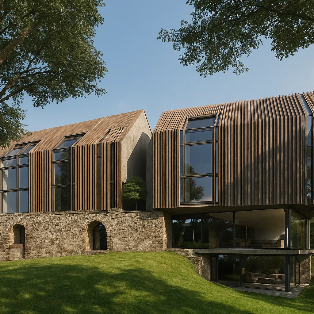 Rendering fotorealistico di un edificio moderno situato a Praga con geometrie pulite e materiali contemporanei | Fotorealistisches Rendering eines modernen Gebäudes in Prag mit klaren Linien und zeitgemäßen Materialien | Photorealistic rendering of a modern building in Prague with clean geometry and contemporary materials