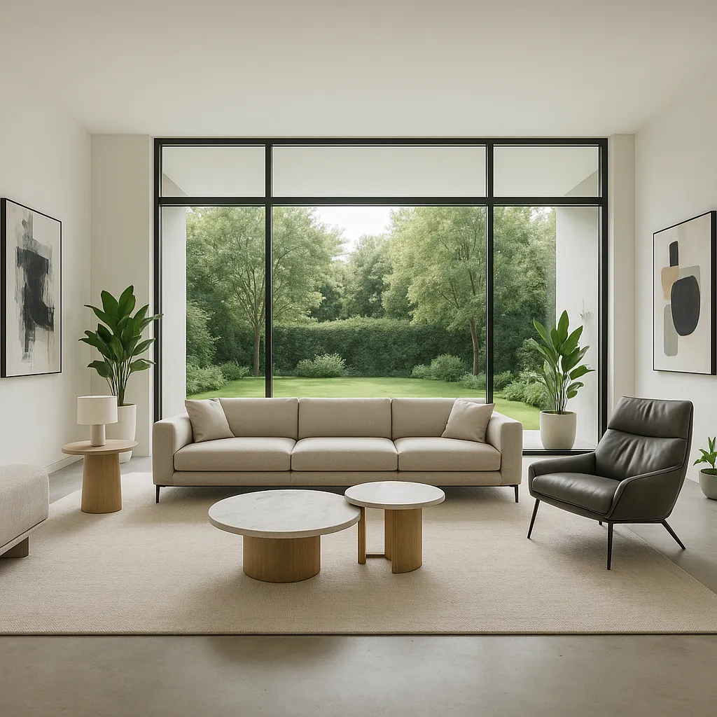 Rendering fotorealistico di interni di una villa moderna con arredi di design | Fotorealistisches Rendering des Innenraums einer modernen Villa mit Designmöbeln | Photorealistic rendering of a modern villa interior with designer furniture