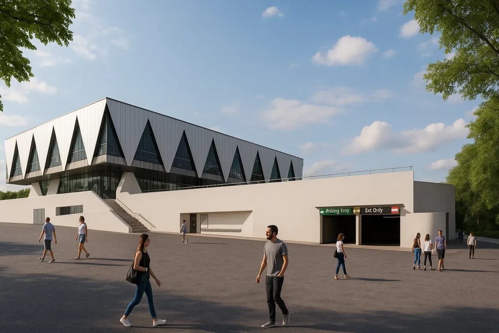 Rendering fotorealistico di un edificio polifunzionale in Svizzera con spazi residenziali, commerciali e uffici | Fotorealistisches Rendering eines multifunktionalen Gebäudes in der Schweiz mit Wohn-, Büro- und Gewerbeflächen | Photorealistic rendering of a mixed-use building in Switzerland with residential, commercial, and office spaces