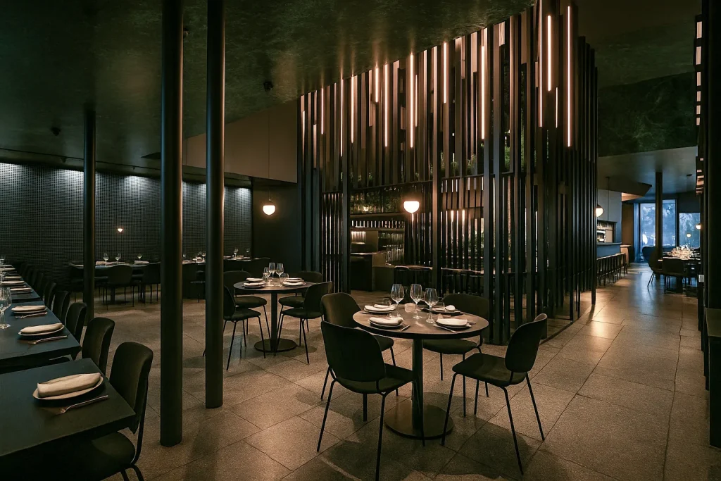 Rendering fotorealistico di un ristorante moderno a Zurigo | Fotorealistisches Rendering eines modernen Restaurants in Zürich | Photorealistic rendering of a modern restaurant in Zurich