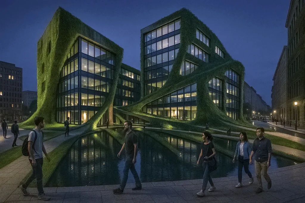 Rendering fotorealistico di spazi ufficio open space con arredi moderni | Fotorealistisches Rendering offener Büroräume mit modernem Interieur | Photorealistic rendering of open office spaces with modern furnishings