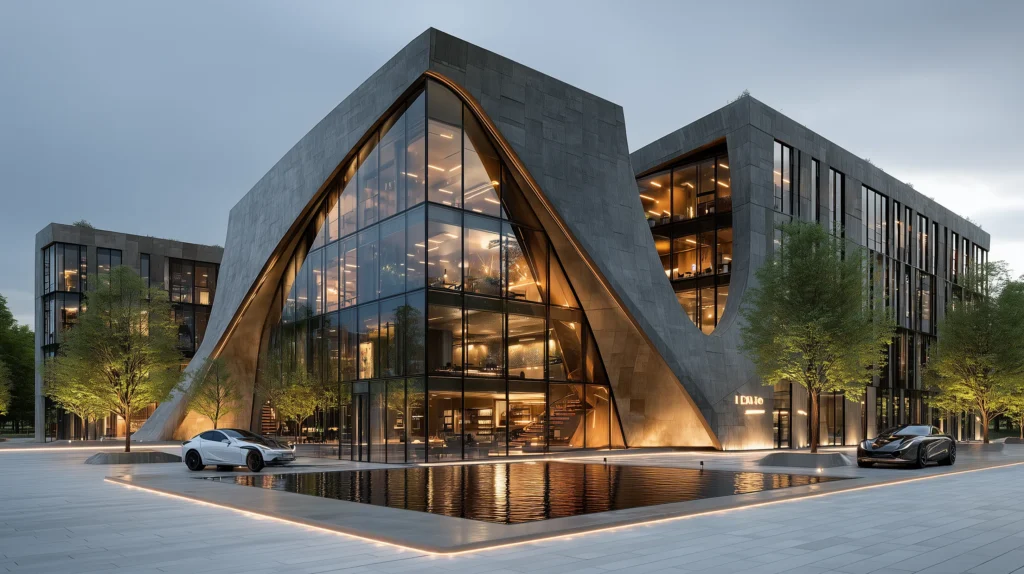 3D model of a futuristic office building in Switzerland