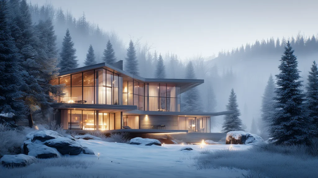 modello 3D villa di design immersa nella natura in Ticino, Svizzera