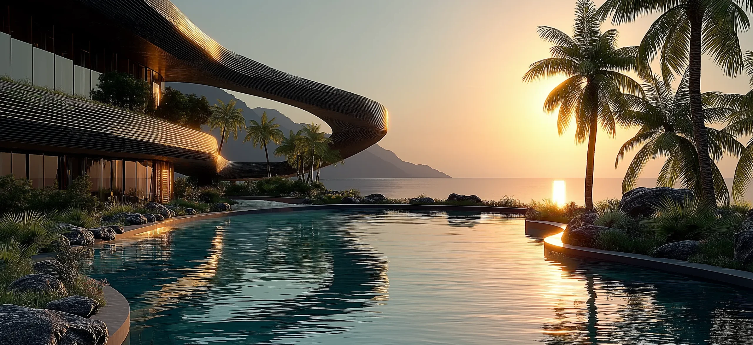 Rendering 3D a Lugano | Villa Moderna con Piscina al Tramonto